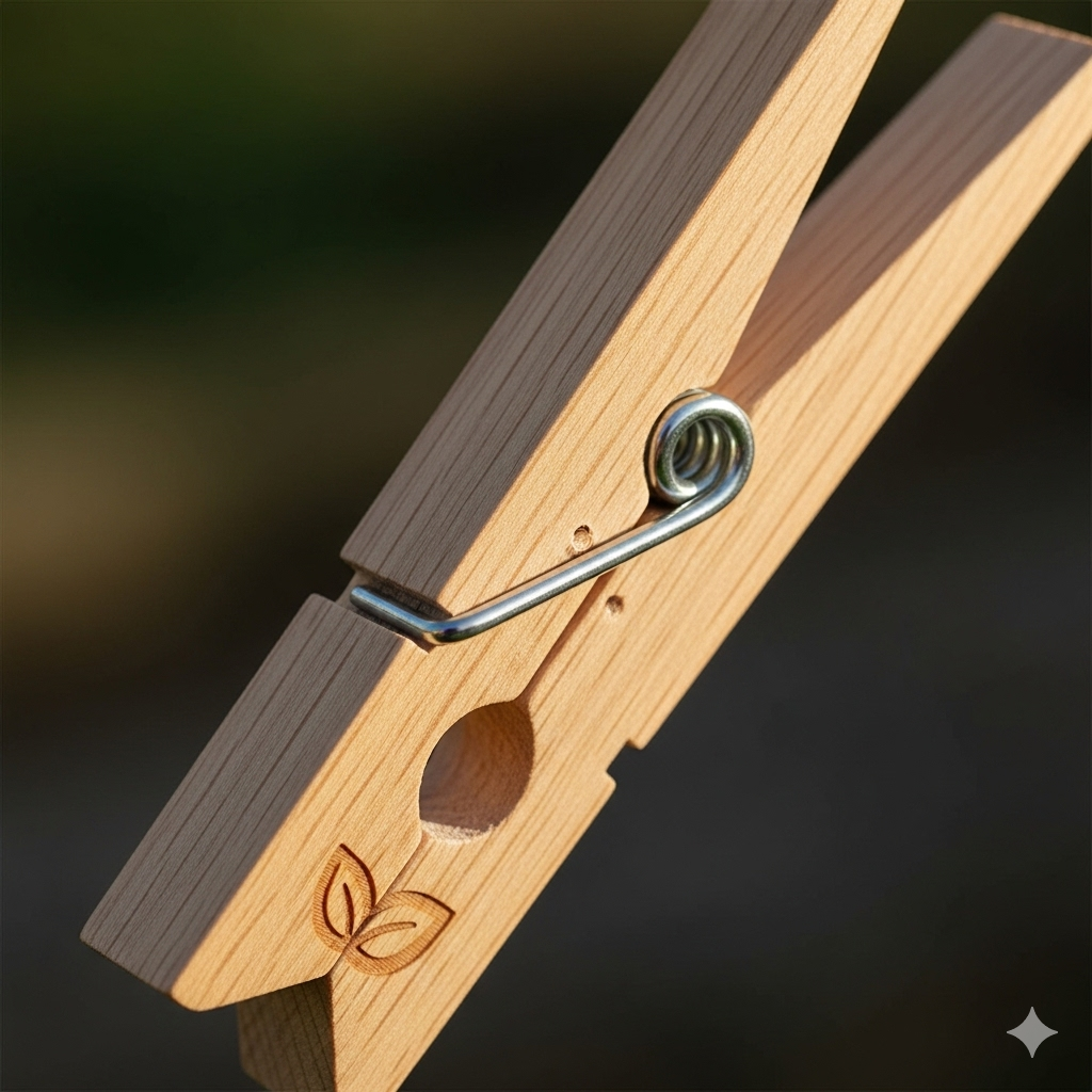 Sustainable eco-friendly timber clothes peg manufacturing process illustration
